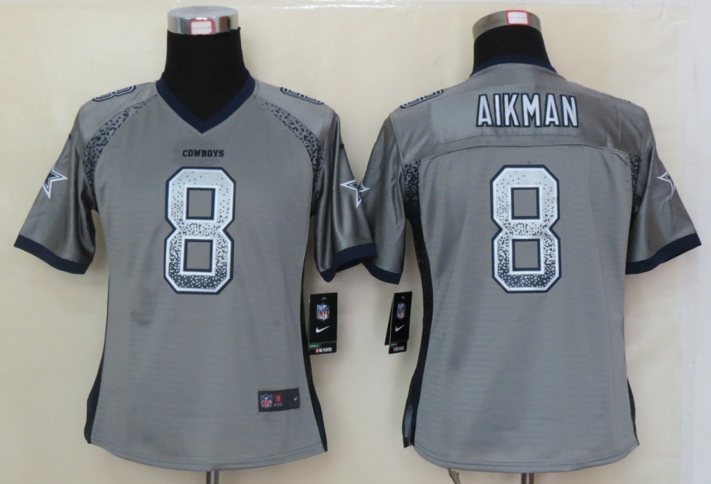 Women 2013 NEW Nike Dallas cowboys 8 Aikman Drift Fashion Grey Elite Jerseys