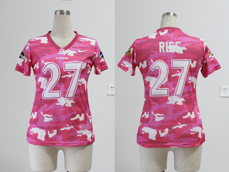 Nike Baltimore Ravens #27 Rice Women Pink Camo Jersey