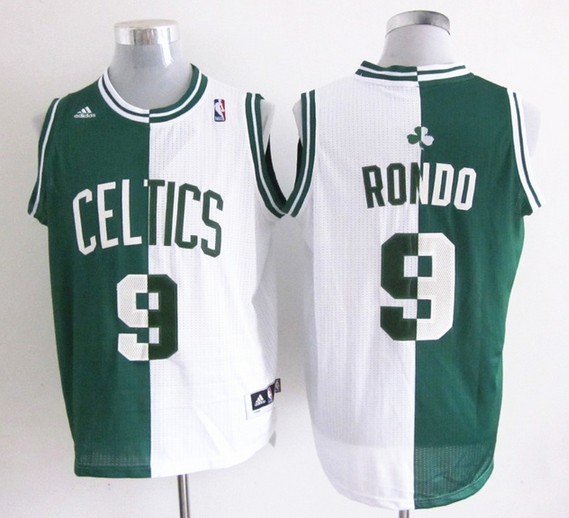 Adidas Boston Celtics #9 Rondo half and half white and blue jersey