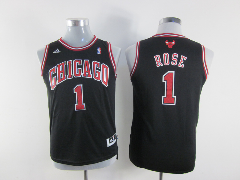 Youth NBA Chicago Bulls #1 Rose Black jerseys