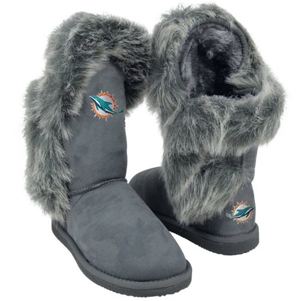 NFL Miami Dolphin Womens Cuce Shoes Ladies Fanatic Boots Gray