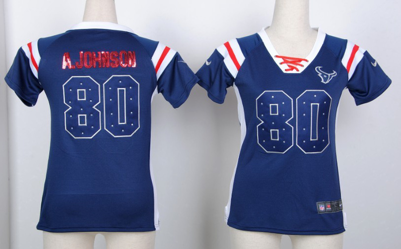 Nike NFL  New Women Houston Texans Wash Gold Fashion #80 A Johnson Blue jersey 