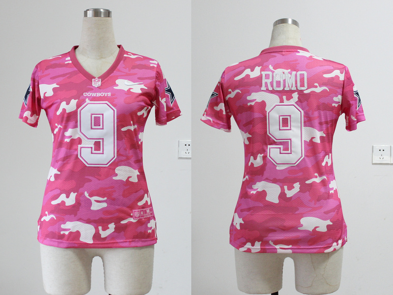 Nike Dallas Cowboys #9 Romo Women Pink Camo Jersey