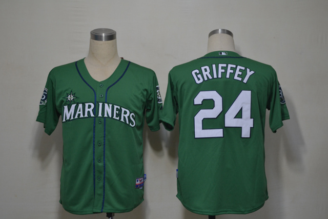 Seattle Mariners #24 Ken Griffey Navy Green Jersey