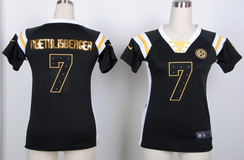 Nike NFL New Women Wash Gold Fashion pittsburgh Steelers #7 Roethlisberger  Black jersey 