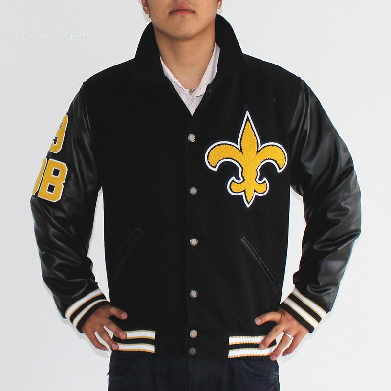 2013 New NFL New Orleans Saints #9 Drew Brees Authentic Wool Jacket Mitchell&Ness
