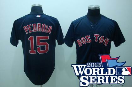 Boston Red Sox #15 Dustin Pedroia d.k blue Jersey w2013 World Series Patch