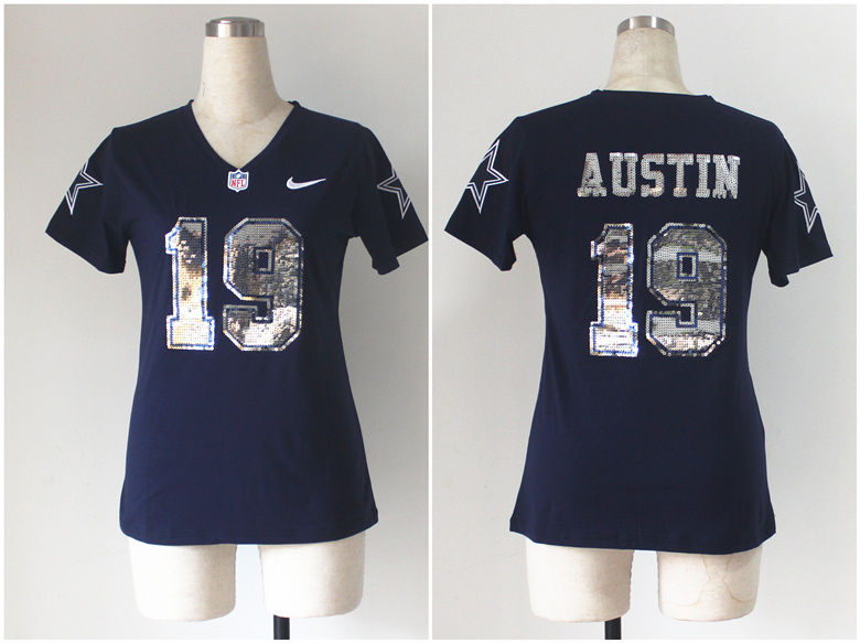 Nike NFL Dallas Cowboys #19 Austin Womens Blue Handwork Sequin lettering