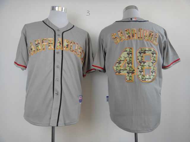 MLB San Francisco Giants #48 Sandoval Camo Letters Jersey Grey