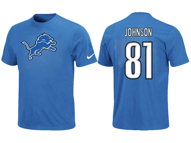  Nike Detroit Lions 81  Calvin Johnson Name& Number TShirt Blue 79 