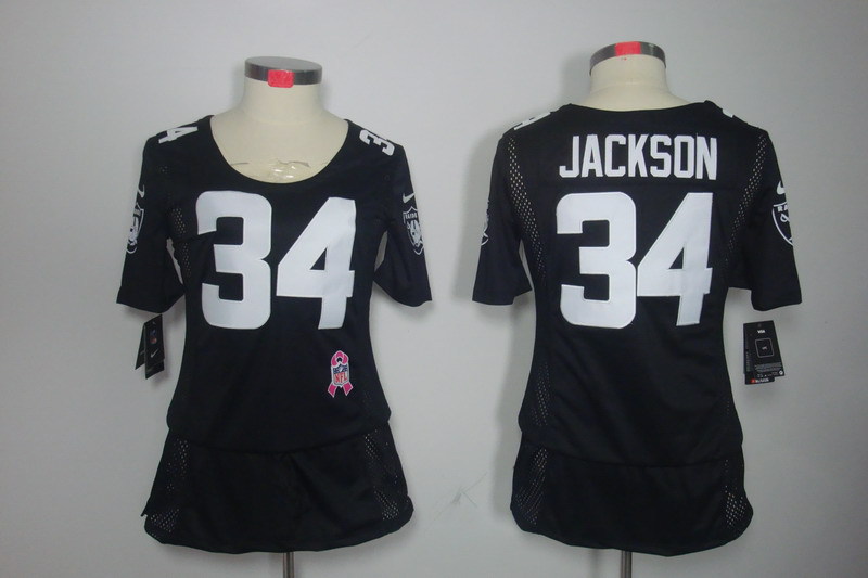 NFL Oakland Raiders #34 Jackson Women Black Breast Cancer Awareness Jersey