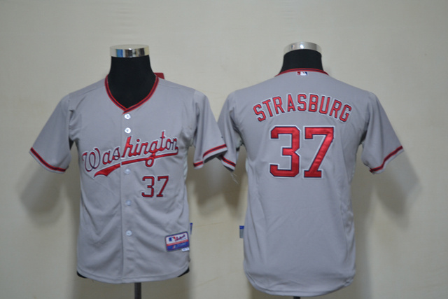 MLB Washington Nationals #37 Strasburg Kids Jersey - Grey