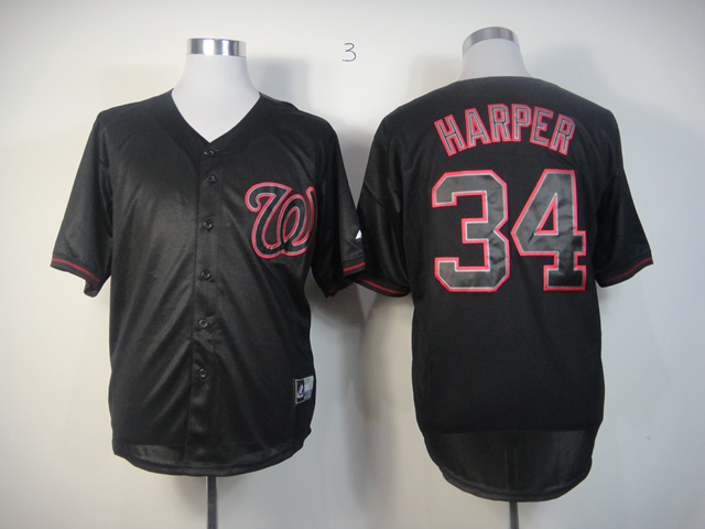 MLB Washington Nationals 34 Harper Black Fashion Jerseys