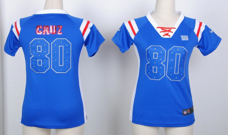 Nike NFL New Women Wash Gold Fashion New York Giants #80 Cruz Blue Jersey 