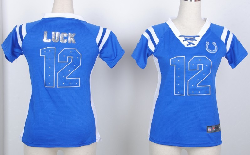 Nike NFL New Women Wash Gold Fashion Indianapolis Colts #12 Luck Blue jersey