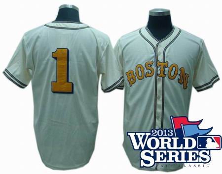 Boston Red Sox #1 jerseys MitchellandNess CREAM w2013 World Series Patch