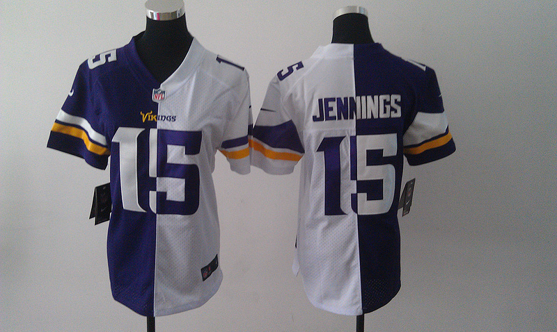 Nike NFL Women Minnesota Vikings #15 Jennings Purple& White split jersey