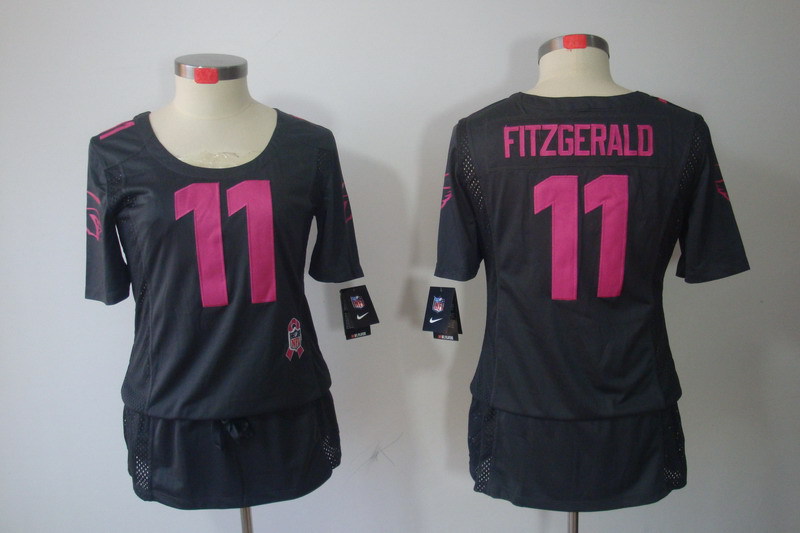 NFL Arizona Cardinals #11 Fitzgerald Grey Women  Breast Cancer Awareness Jersey