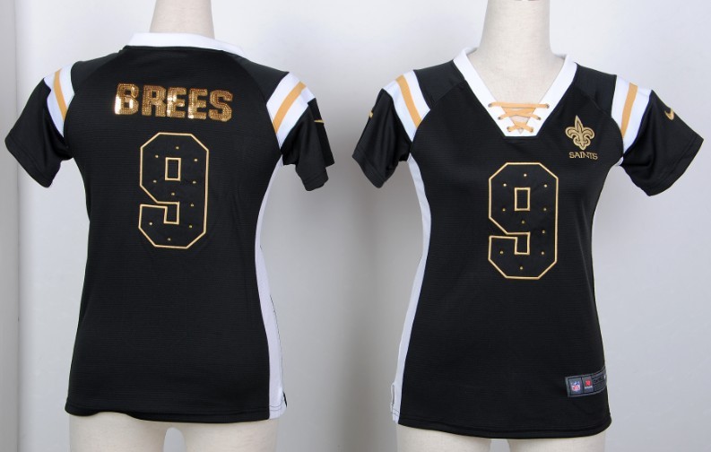 Nike NFL New Women Wash Gold Fashion New Orleans Saints #9 Brees Black jersey