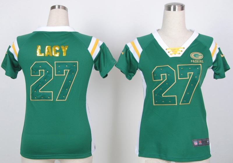 Green Bay Packers #27 Lacy Green Womens Handwork Sequin lettering Fashion Jersey