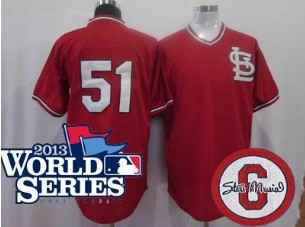 St. Louis Cardinals Authentic 51# McGee red Mitchell&ness jersey Stan Musial Memorial PATCH w2013 World Series Patch