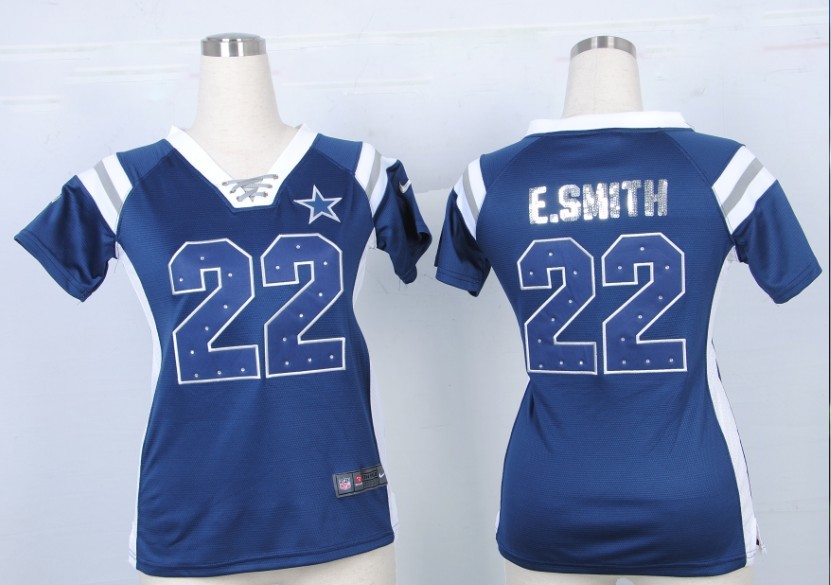 Nike NFL Dallas Cowboys #22 E Smith Womens Blue Handwork Sequin lettering