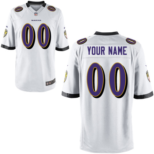 Customized White Game Youth Nike Baltimore Ravens Jersey