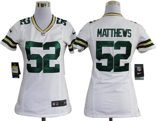 women NIKE Matthews white jersey, Green Bay packers #52 jersey