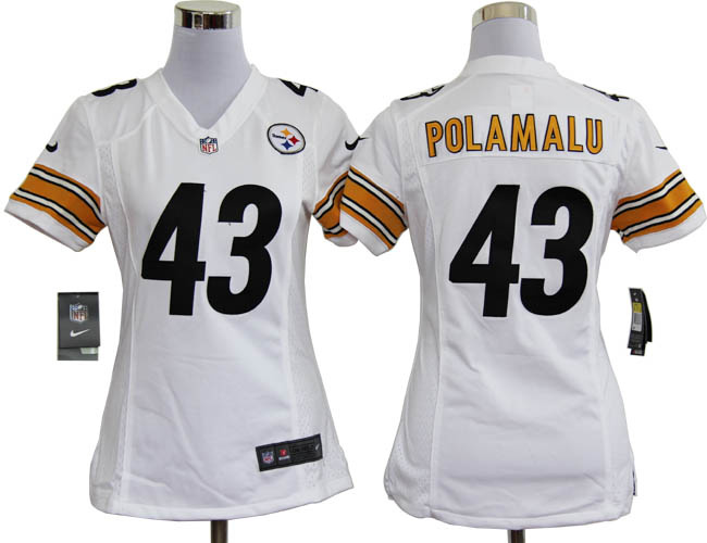 NIKE Pittsburgh Steelers #43 Troy Polamalu women jersey in white