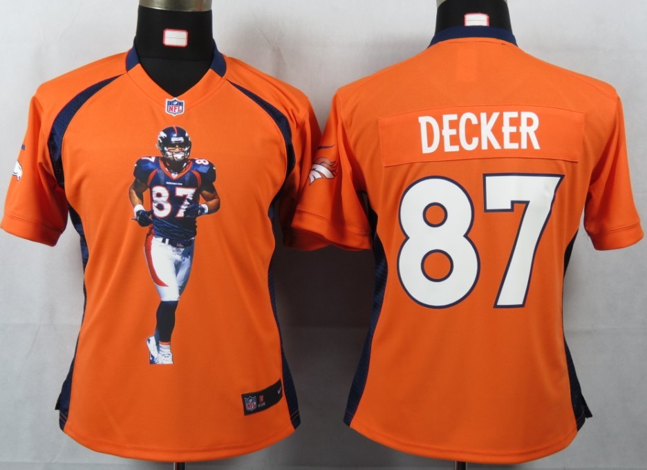 Orange Decker Broncos Women Portrait Fashion Game Nike NFL #87 Jersey