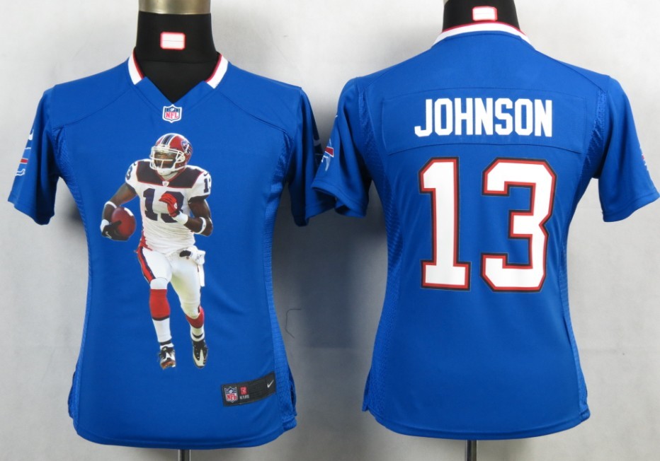 Bills #13 Johnson Blue Women Portrait Fashion Game Nike NFL Jersey
