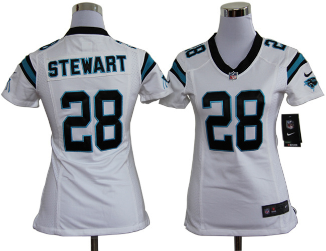 white Jonathan Stewart Panthers Women Nike NFL #28 Jersey
