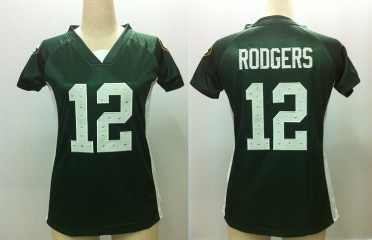 green #12 Aaron Rodgers Green Bay Packers women NIKE Draft Him II Top NFL jersey