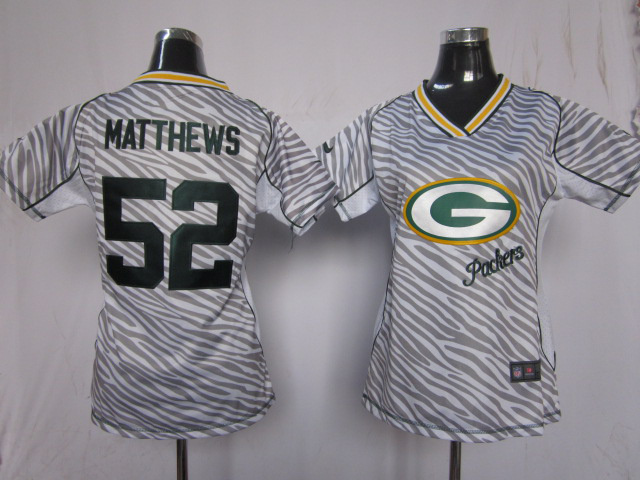 #52 Clay Matthews Zebra Fashion Green Bay Packers women NIKE jersey