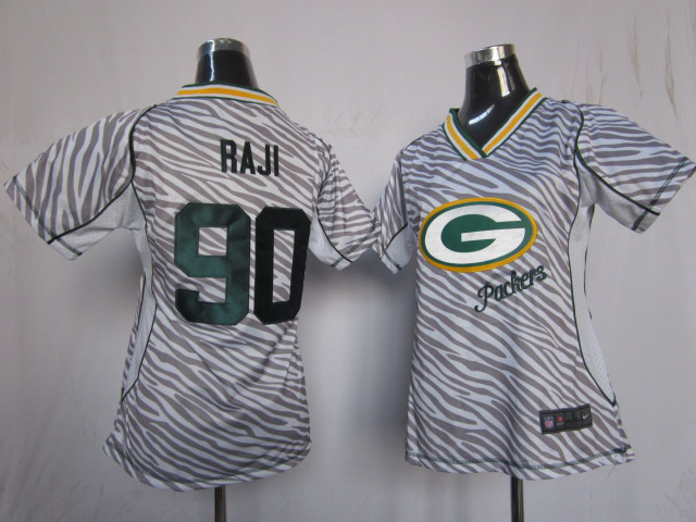 #90 B.J. Raji Zebra Fashion Green Bay Packers women NIKE jersey