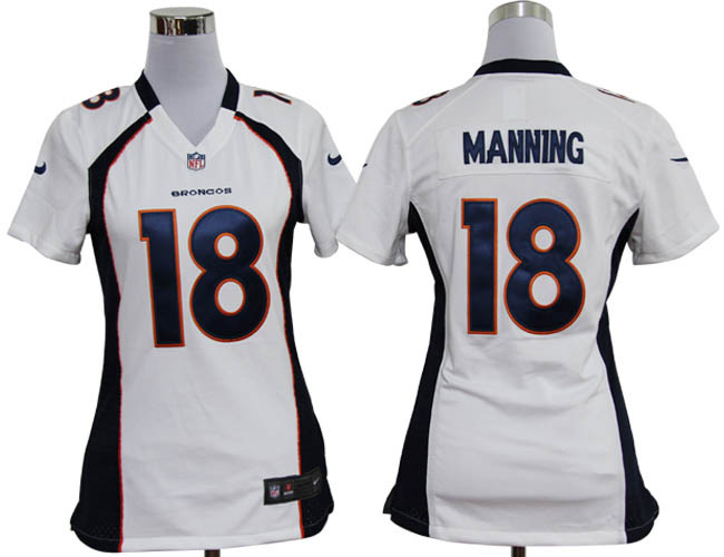 Broncos #18 Manning White Women Nike NFL Jersey