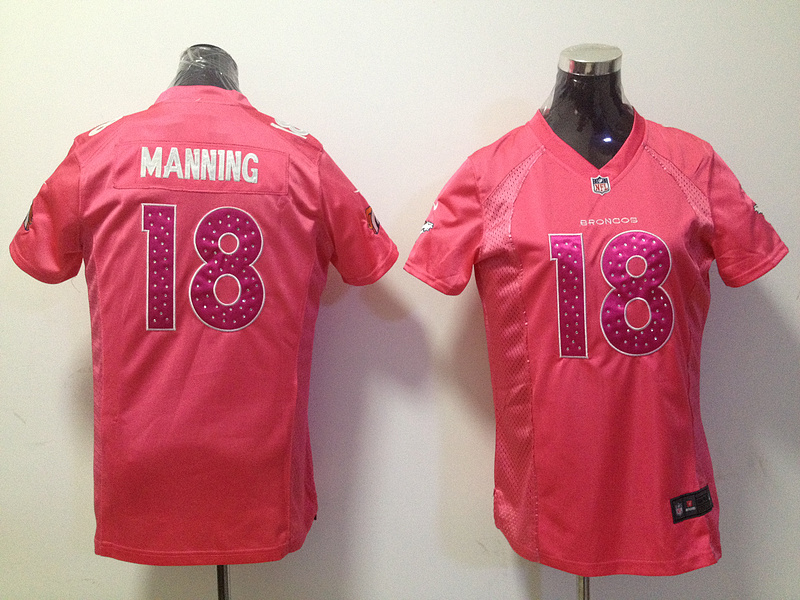 NIKE Denver Broncos #18 Peyton Manning women jersey in pink