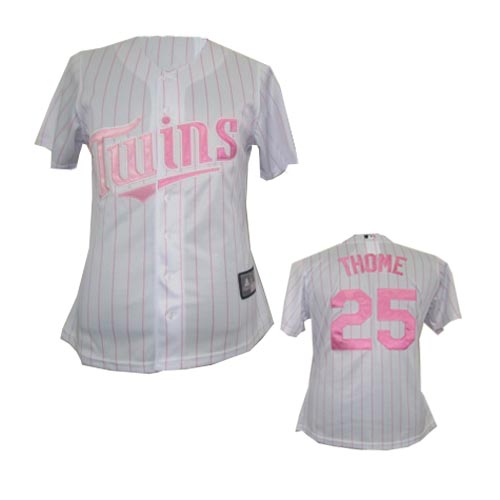 Thome Jersey White Pink Strip Womens Splash Fashion #25 Minnesota Twins Jersey
