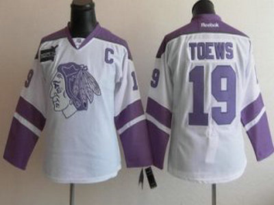 NHL Chicago Blackhawks #19 Jonathan Toews Womens jersey in Fights Cancer White