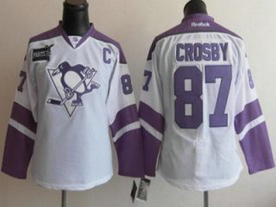 Sidney Crosby White jersey, NHL Penguins #87 Fights Cancer Womens jersey