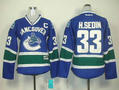 Womens #33 H.SEDIN blue NHL Vancouver Canucks jersey