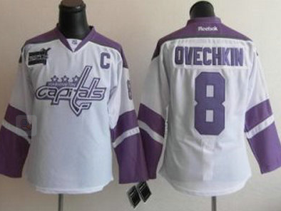 NHL Washington Capitals #8 Alex Ovechkin Womens jersey in White Fights Cancer