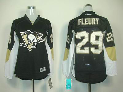 A patch Womens #29 Marc-Andre Fleury black NHL Pittsburgh Penguins jersey