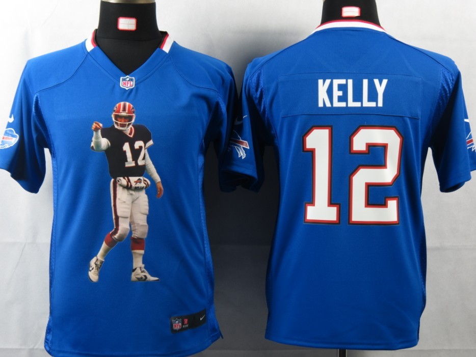 Kelly Game Jersey: Nike Youth Portrait Fashion #12 Buffalo Bills Jersey in Blue