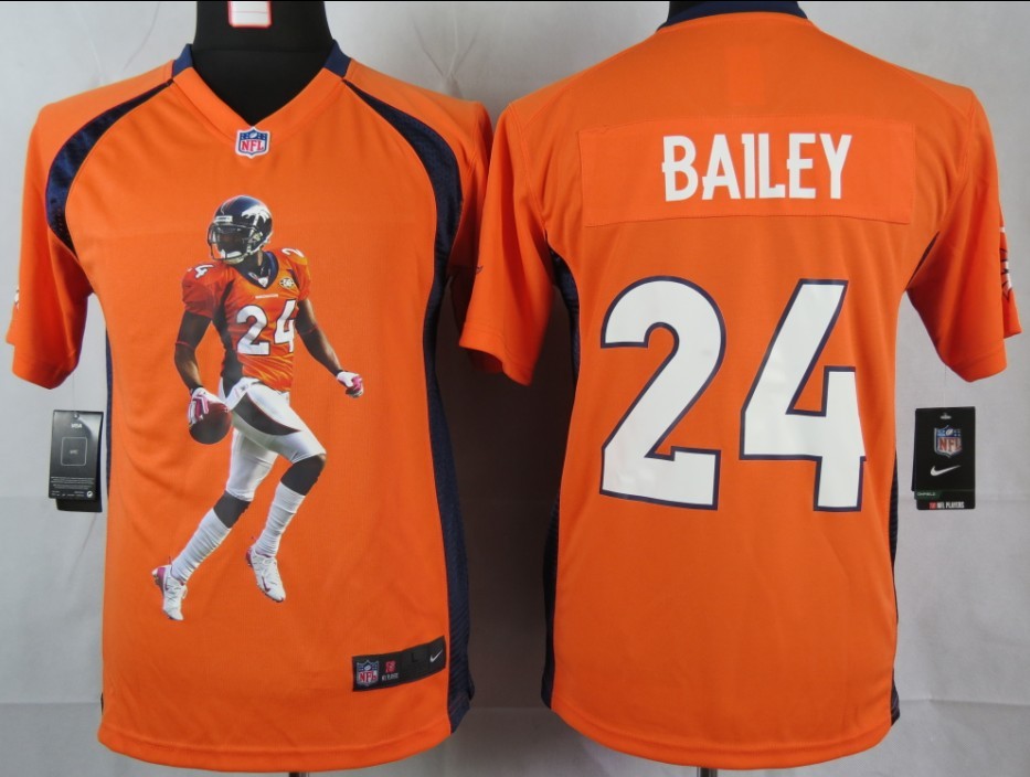 youth Nike Portrait Fashion Game Denver Broncos #24 Bailey youth jersey in Orange