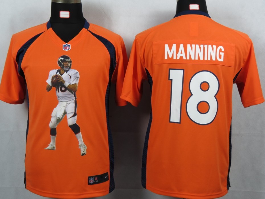 Nike Portrait Fashion Game Denver Broncos #18 Manning Orange Youth jersey