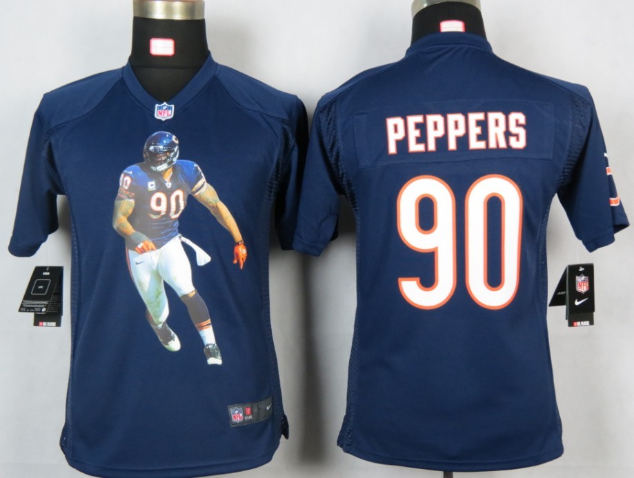 Nike Portrait Fashion Game Chicago Bears #90 Peppers Blue youth jersey