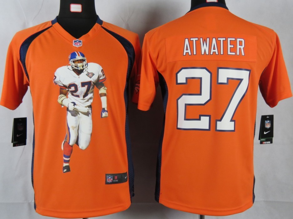 Atwater Game Jersey: Nike Youth Portrait Fashion #27 Denver Broncos Jersey in Orange