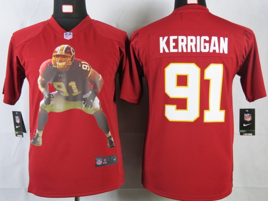 Redskins #91 Kerrigan Game red Youth Portrait Fashion Nike NFL Jersey