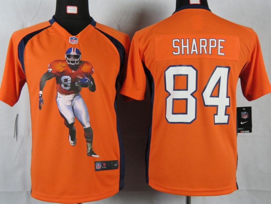 Orange Sharpe Nike Broncos Kids Portrait Fashion #84 Jersey